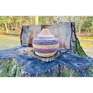 Large 18” Vintage African Tutsi Basket with Leather Lid – Handwoven Tribal